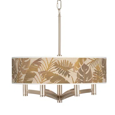 Giclee Glow Tropical Woodwork Ava 6-light Nickel Pendant Chandelier