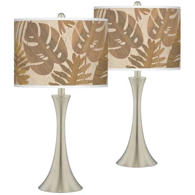 Giclee Glow Tropical Woodwork Trish Brushed Nickel Touch Table Lamps Set Of 2