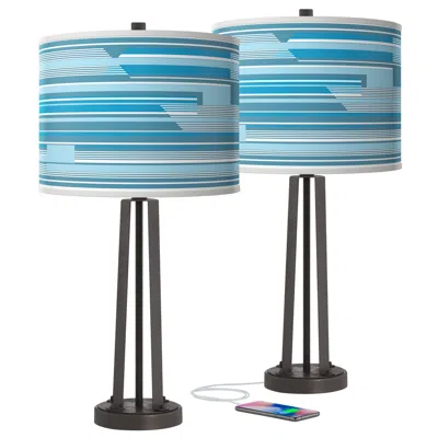 Giclee Glow Urban Stripes Susan Dark Bronze Usb Table Lamps Set Of 2