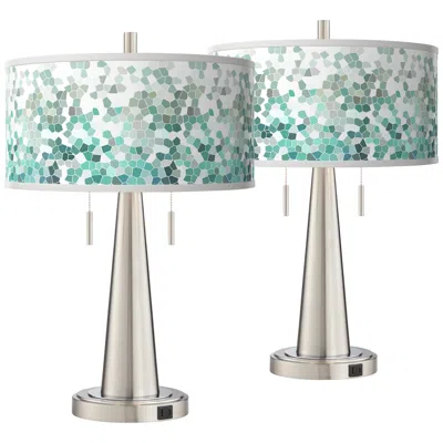 Giclee Glow Vicki 23" Aqua Mosaic And Nickel Usb Table Lamps Set Of 2