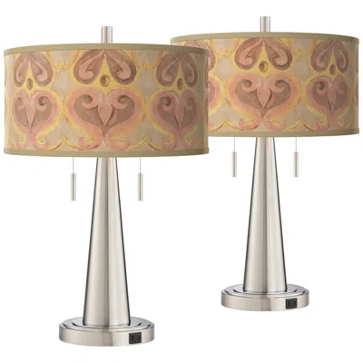 Giclee Glow Vicki 23" Aurelia Shade And Nickel Usb Lamps Set Of 2