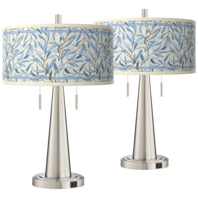 Giclee Glow Vicki 23" Blue Amity Shade Nickel Usb Lamps Set Of 2