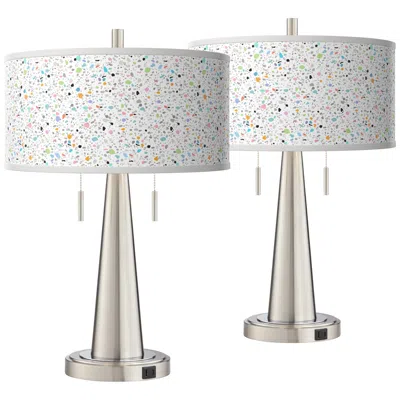 Giclee Glow Vicki 23" Colored Terrazzo Shade Nickel Usb Lamps Set Of 2