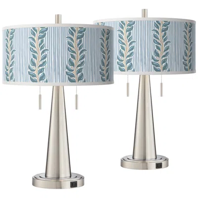 Giclee Glow Vicki 23" Drifting Petals Nickel Usb Table Lamps Set Of 2