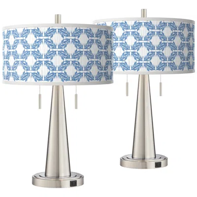 Giclee Glow Vicki 23" Leaf Symmetry Brushed Nickel Usb Lamps Set Of 2