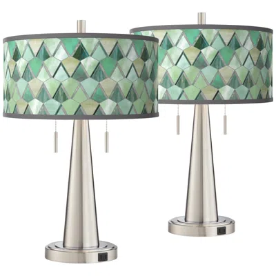 Giclee Glow Vicki 23" Misty Morning Brushed Nickel Usb Lamps Set Of 2
