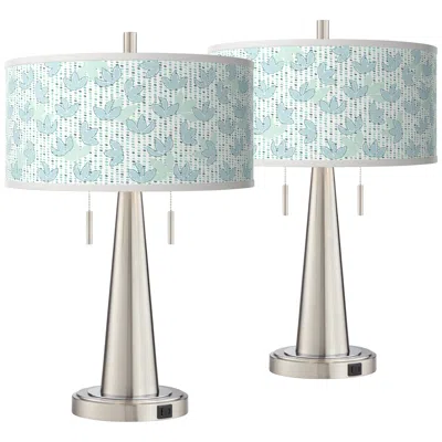 Giclee Glow Vicki 23" Spring Shade With Nickel Usb Lamps Set Of 2