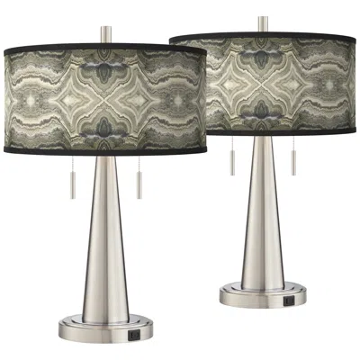 Giclee Glow Vicki 23" Sprouting Marble Shade Usb Table Lamps Set Of 2