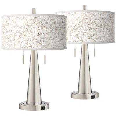 Giclee Glow Vicki 23" Windflowers Shade Usb Table Lamps Set Of 2