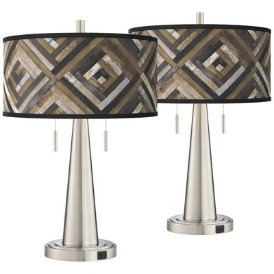 Giclee Glow Vicki 23" Woodwork Nickel Usb Table Lamps Set Of 2