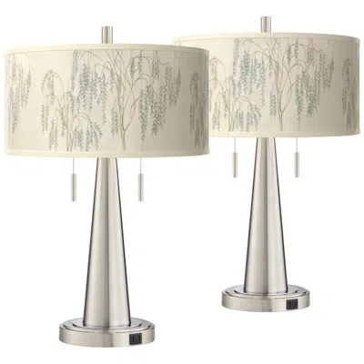 Giclee Glow Weeping Willow Vicki Brushed Nickel Usb Table Lamps Set Of 2