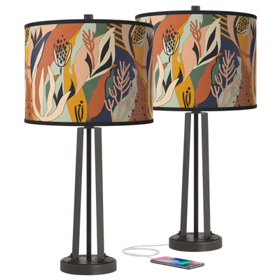 Giclee Glow Wild Desert Susan Dark Bronze Usb Table Lamps Set Of 2
