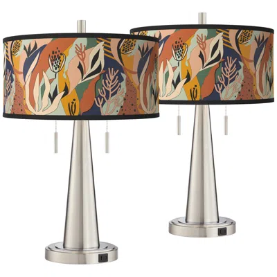 Giclee Glow Wild Desert Vicki Brushed Nickel Usb Table Lamps Set Of 2