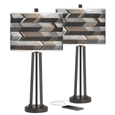 Giclee Glow Woodwork Arrows Susan Dark Bronze Usb Table Lamps Set Of 2
