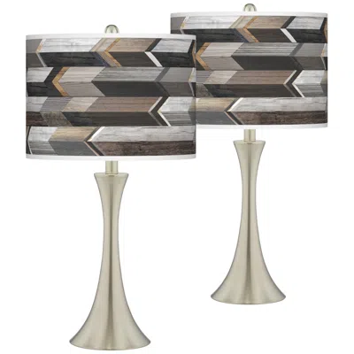 Giclee Glow Woodwork Arrows Trish Brushed Nickel Touch Table Lamps Set Of 2