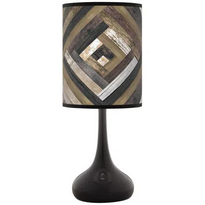Giclee Glow Woodwork Diamonds Giclee Shade Black Droplet Rustic Modern Table Lamp