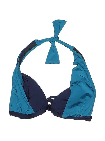 Pre-owned Gideon Oberson Swimsuit Top Blue Color Block Pattern Swimwear