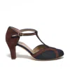 Gielle Charleston Shoe In Denim Fabric And Brown Suede Inserts In Black