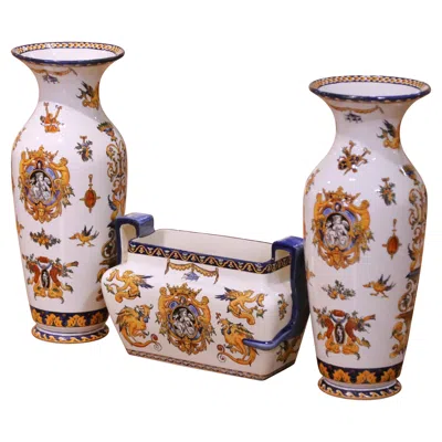 Pre-owned Gien 19th Century French  Faience Renaissance Revival Garniture Set, 3 Pieces In Transparent