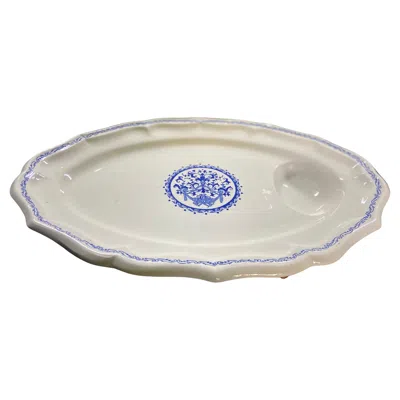 Pre-owned Gien 19th Century French Hand Painted Large Ceramic Bathroom Plate By  In Gray