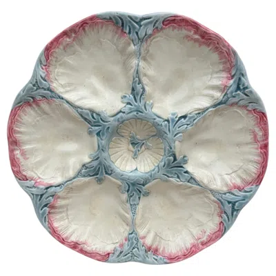 Pre-owned Gien 19th Century Majolica Pink & Blue Oyster Plate