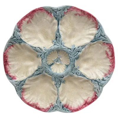 Pre-owned Gien 19th Century Majolica Pink And Blue Oyster Plate