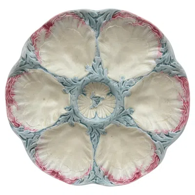 Pre-owned Gien 19th Century Majolica Pink And Blue Oyster Plate