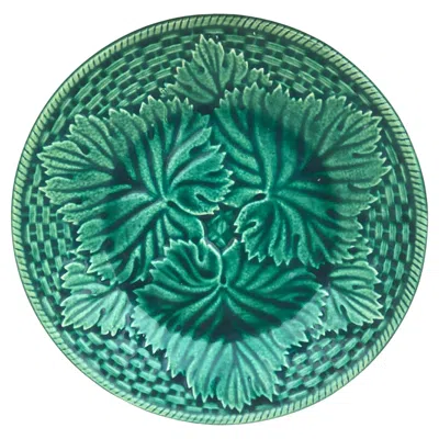 Pre-owned Gien 19th French Green Majolica Leaves Plate