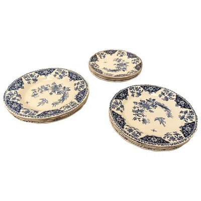 Pre-owned Gien Dinnerware Set Of 12 Dinner Deep Desert Plates Decor Blue Delft By . France