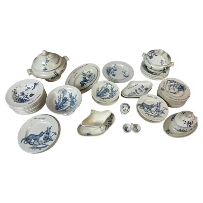 Pre-owned Gien Early 20th French  Faience Children's Tea Set, 50 Pieces, Circa 1900 In Gray