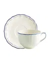 Gien Filet Breakfast Cup & Saucers, Set Of 2 In Blue