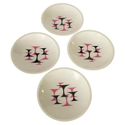 Pre-owned Gien French Ceramic Plates 20th Century Modernist Geometrical Pattern Decor Set Of 4 In Sand