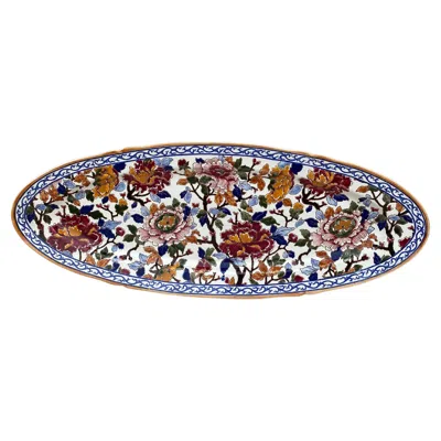 Pre-owned Gien French Faience Peonies Fish Platter  Circa 1950 In Gray
