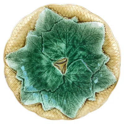 Pre-owned Gien French Majolica Leaves Plate , Circa 1880 In Gray