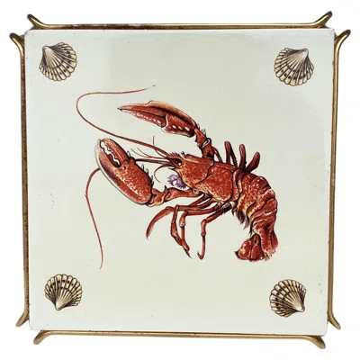 Pre-owned Gien French Majolica Trivet Lobster  Circa 1940 In Sand
