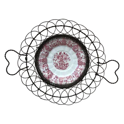 Pre-owned Gien French Majolica Wire Basket  Circa 1890 In Gray