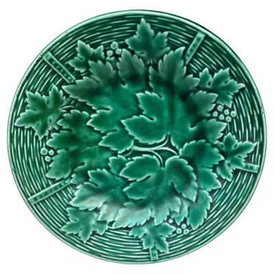 Pre-owned Gien Green Majolica Leaves Plate  Circa 1950