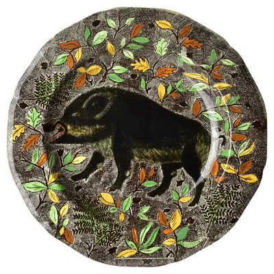 Pre-owned Gien Large  Rambouillet Wild Boar Hand-painted Ceramic Serving Platter In Black