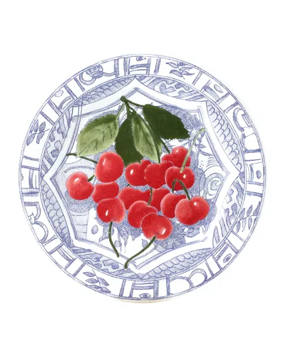Gien Oiseau Blue Dessert Plate In Cherry
