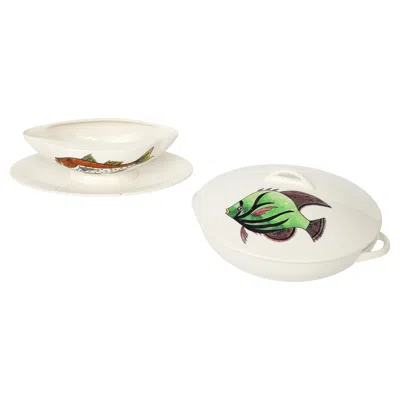 Pre-owned Gien Pair Of  Porcelain Tropical Fish Serving Pieces In Sand