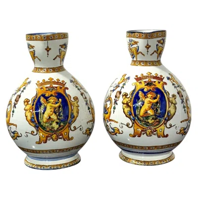 Pre-owned Gien Pair Of  Renaissance Revival Faience Pitchers, 19th Century In Sand