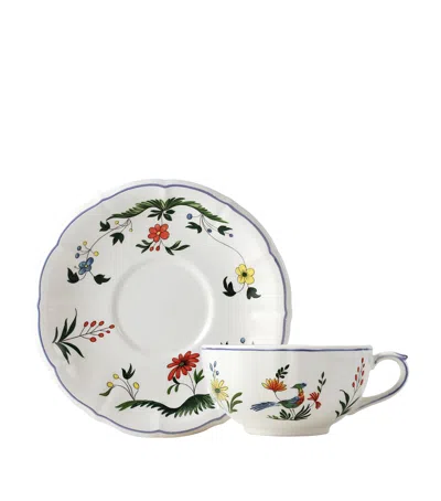 Gien Set Of 2 Oiseaux Paradis Breakfast Cups And Saucers In White