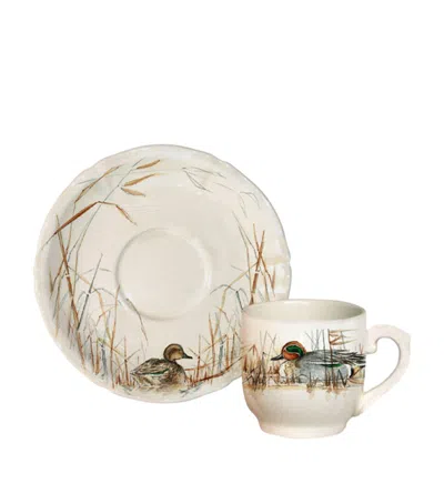 Gien Set Of 2 Sologne Coffee Cups And Saucers In Neutral