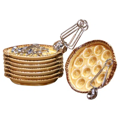 Pre-owned Gien Set Of 8 French  Ceramic Escargot Plates With Matching Spoons, Circa 1920 In Silver