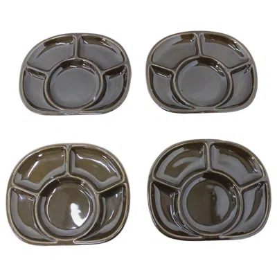 Pre-owned Gien Set Of Four Fondue Plates,  Pottery, France, 1970s In Gray