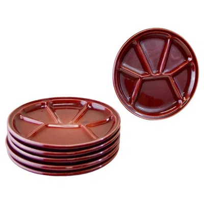 Pre-owned Gien Set Of Six Bordeaux Fondue Plates,  Pottery, France, Circa 1960s In Brown