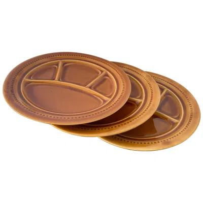 Pre-owned Gien Set Of Three Fondue Plates,  Pottery, France, 1970s In Brown