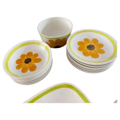 Pre-owned Gien Seventies Hand-painted Tableware By  France 26 Pcs In Sand