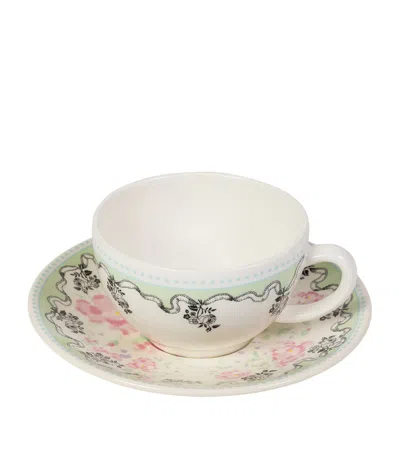 Gien X Ladurée Set Of 2 Pompadour Tea Cups And Saucers In White