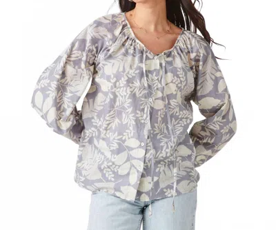 Giftcraft Cotton Botanical Print Peasant Top In Blue